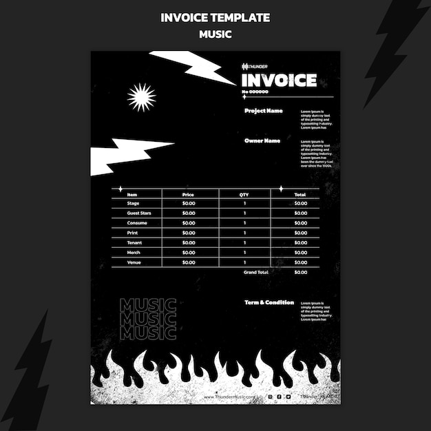 Bezpłatny plik PSD szablon faktury za rozrywkę muzyczną