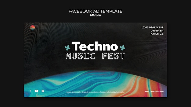 Bezpłatny plik PSD szablon festiwalu muzyki techno na facebooku