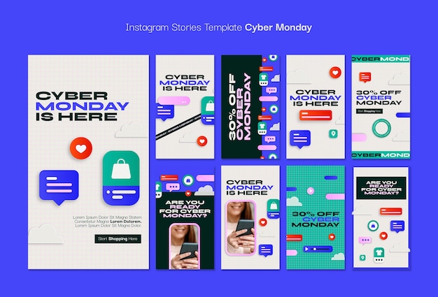 Bezpłatny plik PSD szablon historii z cyber monday na instagramie