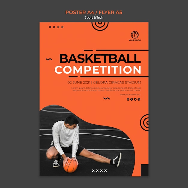 Bezpłatny plik PSD szablon koszykówki konkurencji i człowiek plakat