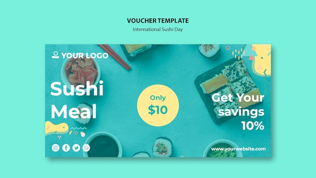 Bezpłatny plik PSD szablon kuponu na posiłek sushi
