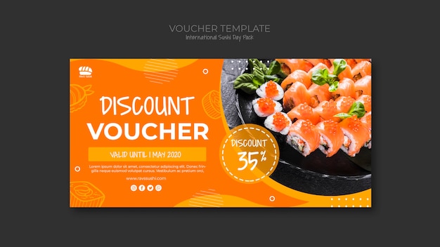 Bezpłatny plik PSD szablon kuponu rabatowego dla restauracji sushi