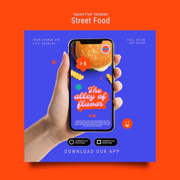 Bezpłatny plik PSD szablon kwadratowej ulotki ulicznego jedzenia