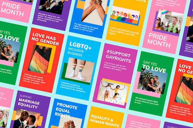 Bezpłatny plik PSD szablon lgbtq pride month psd prawa gejów wspierają zestaw historii w mediach społecznościowych