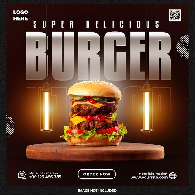 Bezpłatny plik PSD szablon mediów społecznościowych burger