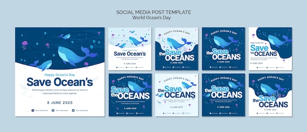 Bezpłatny plik PSD szablon mediów społecznościowych post z światowy dzień oceanu