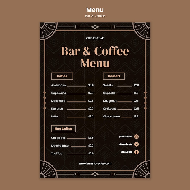 Szablon menu barowego i kawowego