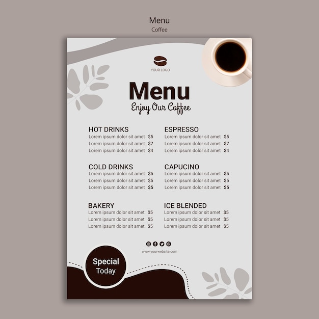 Bezpłatny plik PSD szablon menu kawy