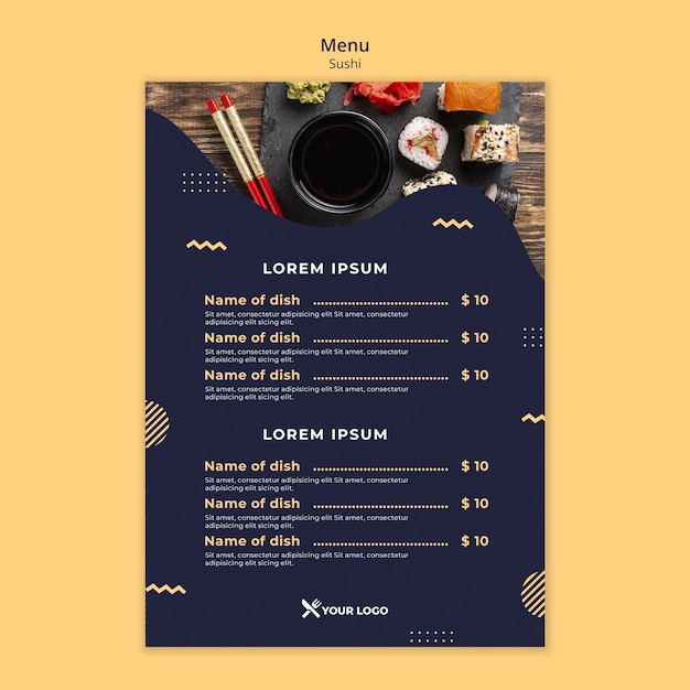 Szablon menu koncepcja sushi