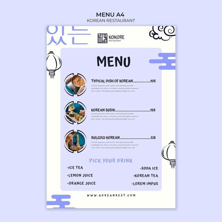 Bezpłatny plik PSD szablon menu koreańskiej restauracji