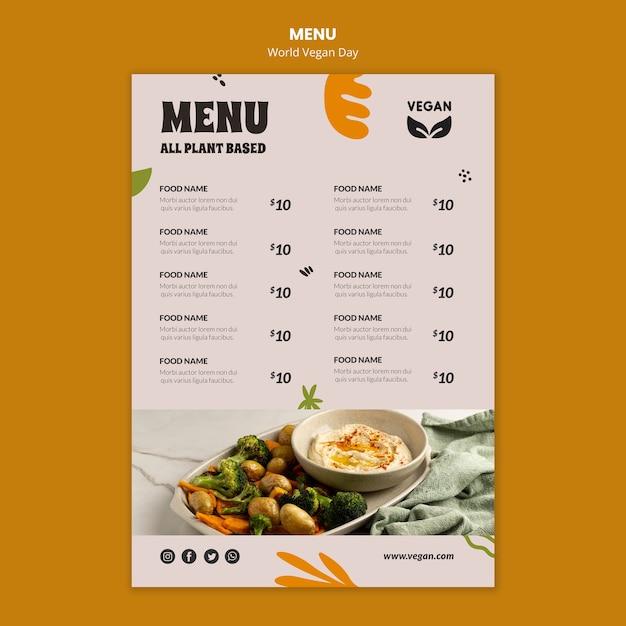Szablon menu na Światowy Dzień Wegan