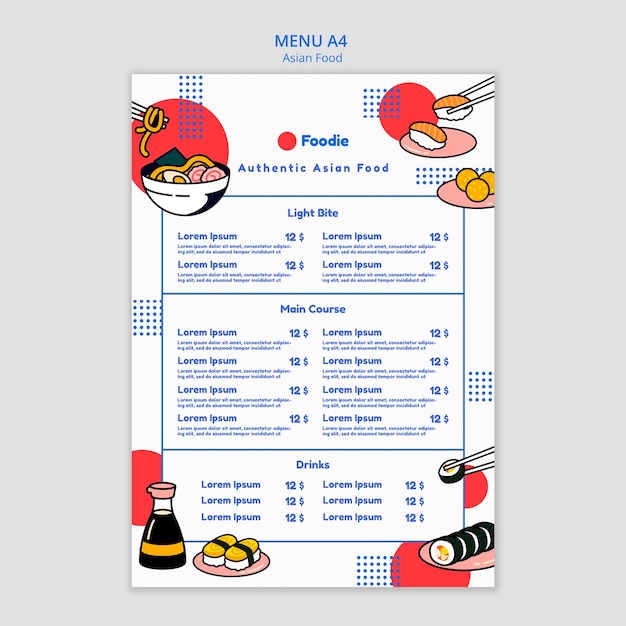 Bezpłatny plik PSD szablon menu pyszne azjatyckie jedzenie