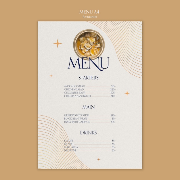 Bezpłatny plik PSD szablon menu restauracji pyszne jedzenie