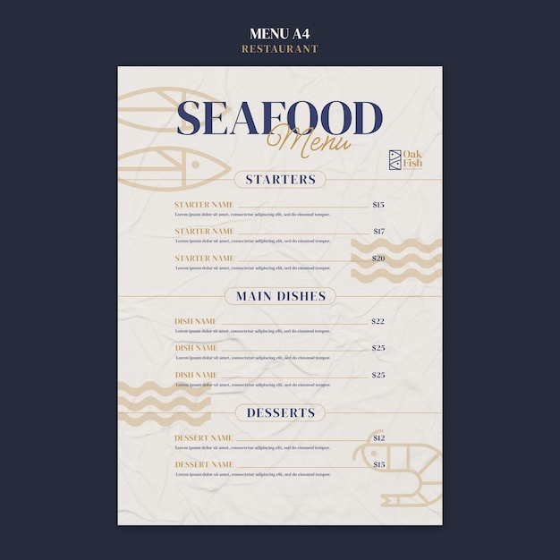 Bezpłatny plik PSD szablon menu restauracji z pysznymi potrawami