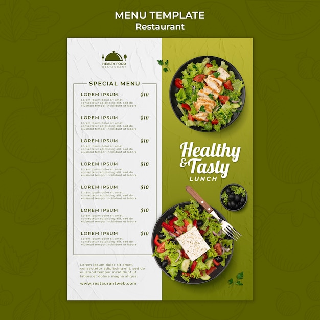 Szablon menu restauracji zdrowej żywności