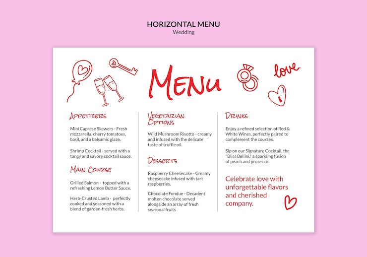 Bezpłatny plik PSD szablon menu weselne
