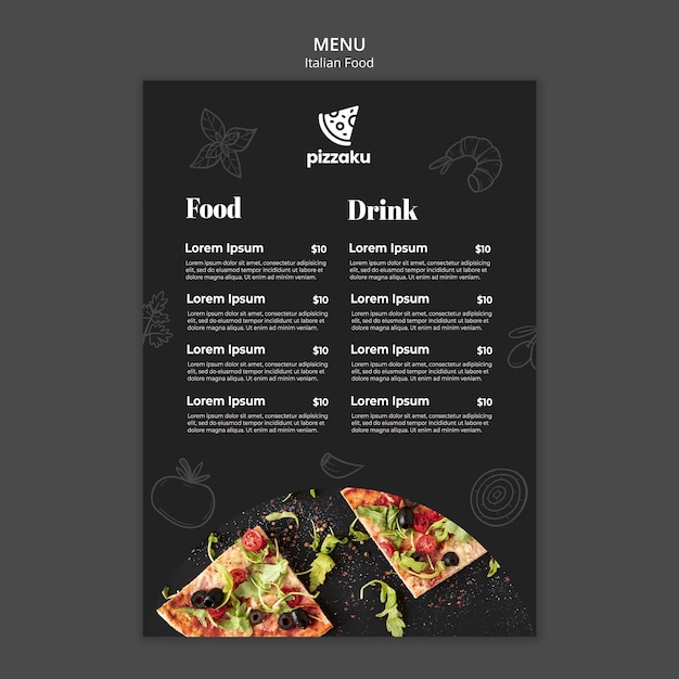 Bezpłatny plik PSD szablon menu włoskie jedzenie