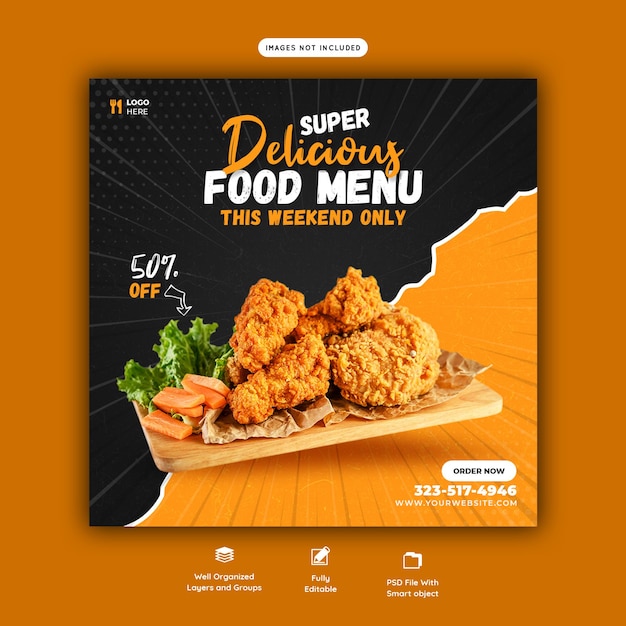 Bezpłatny plik PSD szablon menu żywności i restauracji w mediach społecznościowych