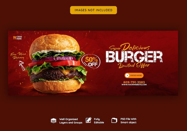 Szablon okładki facebooka pyszne burger i menu żywności