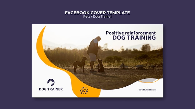 Bezpłatny plik PSD szablon okładki na facebooku o dynamicznych kształtach trener psów