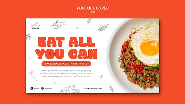 Bezpłatny plik PSD szablon okładki restauracji „all you can eat” na youtube