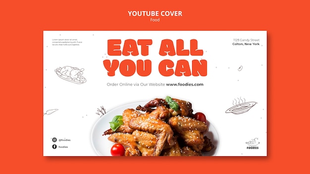 Bezpłatny plik PSD szablon okładki restauracji „all you can eat” na youtube