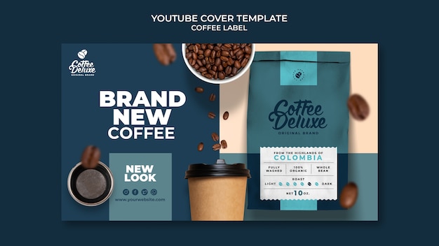 Bezpłatny plik PSD szablon okładki youtube dla etykiety kawy