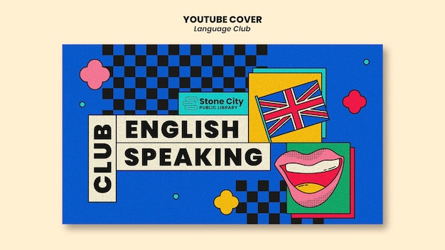 Bezpłatny plik PSD szablon okładki youtube dla klubu języka angielskiego