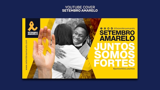 Bezpłatny plik PSD szablon okładki youtube dla świadomości brazylijskiego miesiąca zapobiegania samobójstwom
