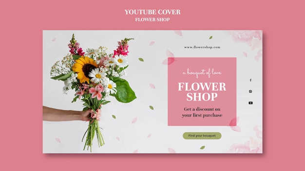 Bezpłatny plik PSD szablon okładki youtube kwiaciarni