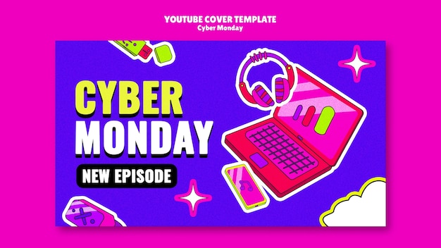 Bezpłatny plik PSD szablon okładki youtube na cyber monday