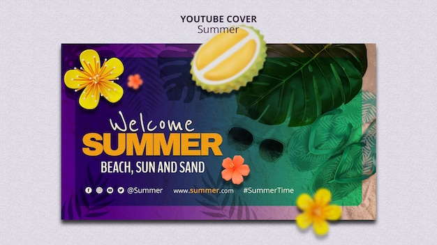 Bezpłatny plik PSD szablon okładki youtube na sezon letni