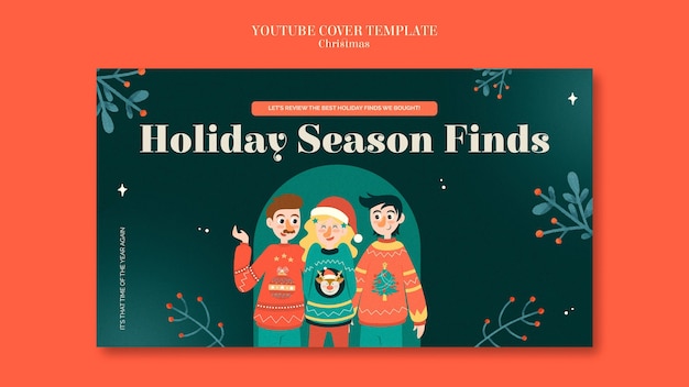 Bezpłatny plik PSD szablon okładki youtube na sezon świąteczny