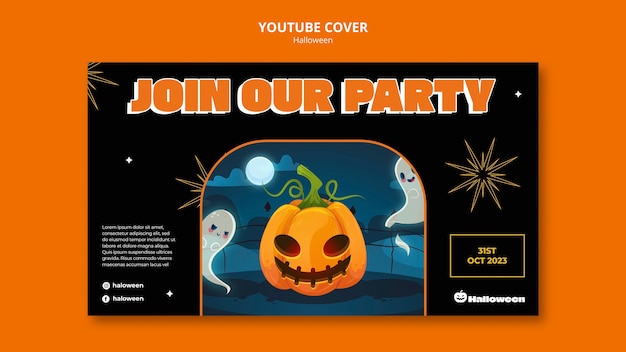 Bezpłatny plik PSD szablon okładki youtube na święto halloween