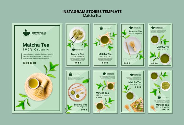 Szablon opowiadań na Instagramie z herbatą matcha