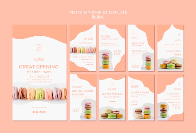 Szablon opowiadań na Instagramie z macarons