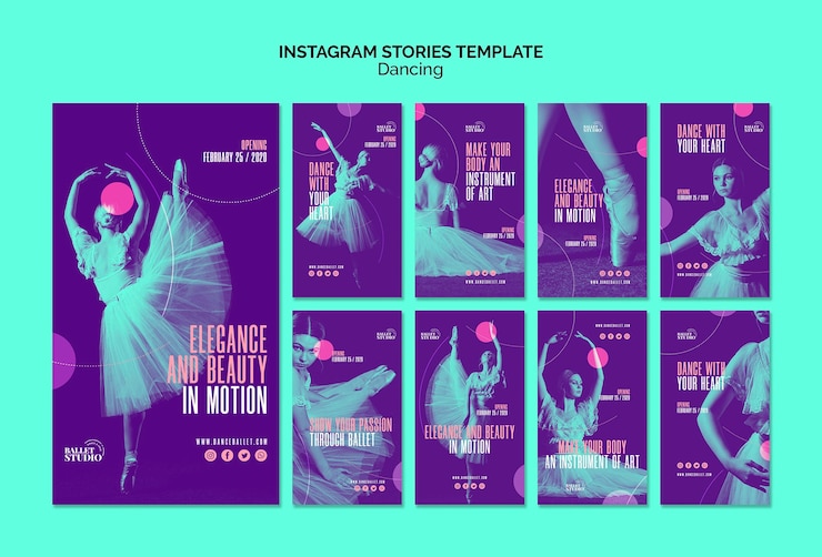 Bezpłatny plik PSD szablon opowiadań na instagramie z motywem tańca