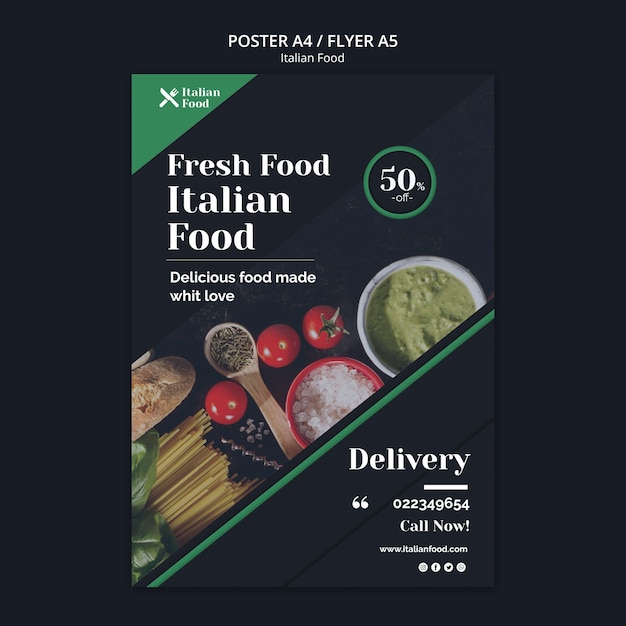 Bezpłatny plik PSD szablon plakat włoskie jedzenie koncepcja