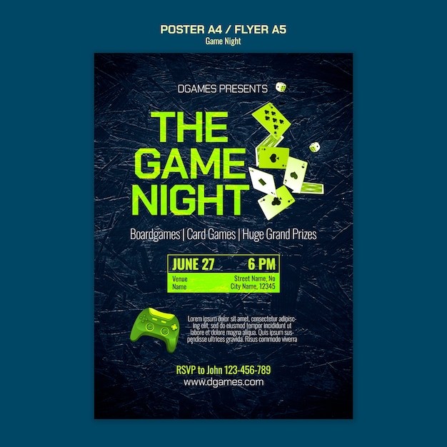 Bezpłatny plik PSD szablon plakatów rozrywkowych na noc gier