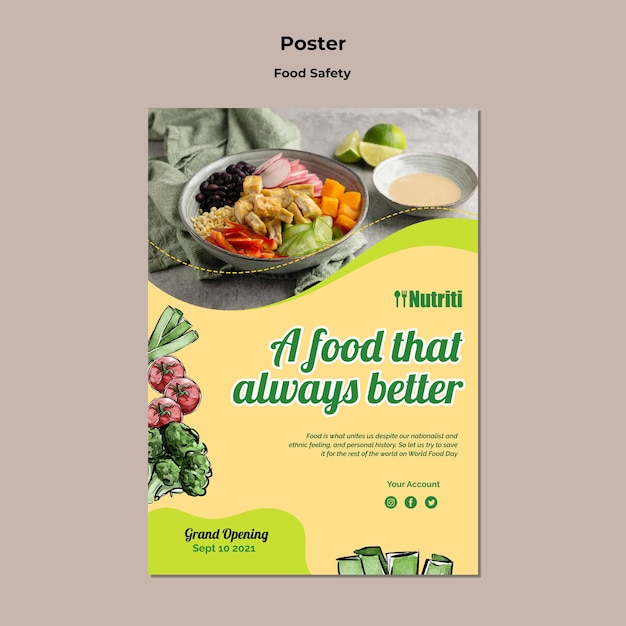 Bezpłatny plik PSD szablon plakatu bezpieczeństwa żywności