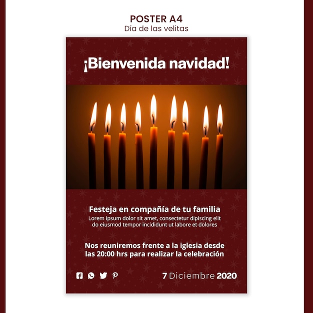 Bezpłatny plik PSD szablon plakatu dia de las velitas