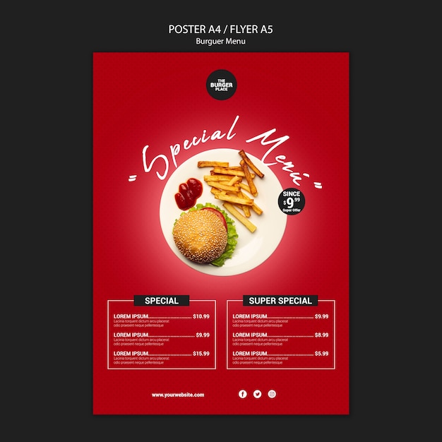 Bezpłatny plik PSD szablon plakatu dla restauracji burger