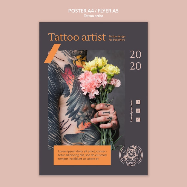 Bezpłatny plik PSD szablon plakatu dla tatuażysty