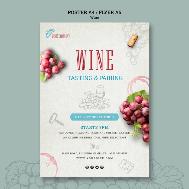 Bezpłatny plik PSD szablon plakatu do degustacji wina