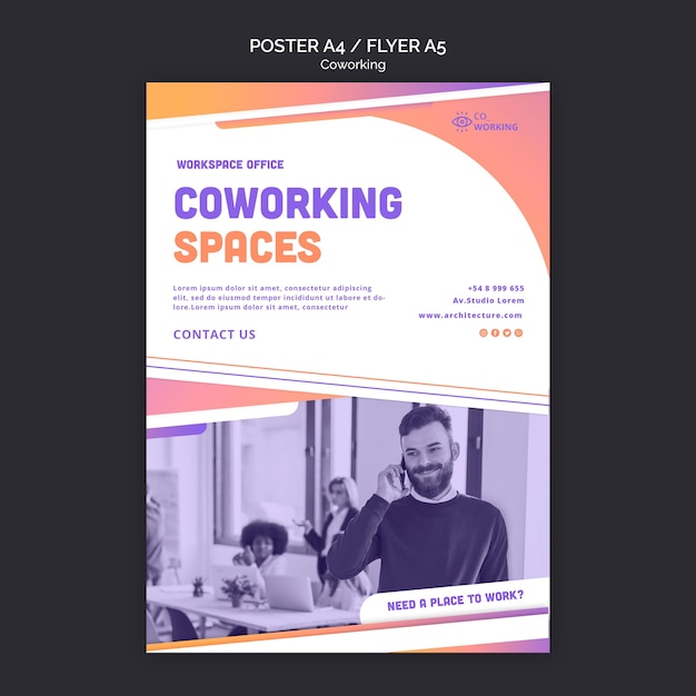 Bezpłatny plik PSD szablon plakatu do przestrzeni coworkingowej