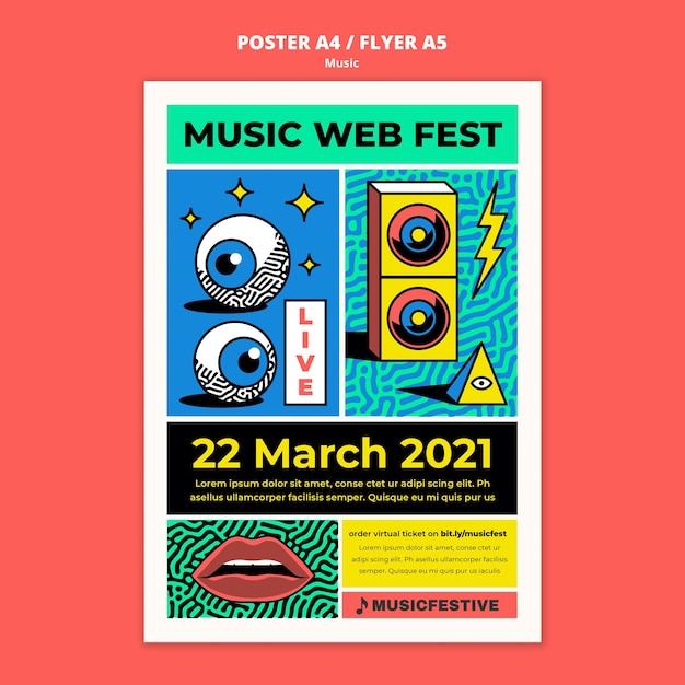 Bezpłatny plik PSD szablon plakatu festiwalu muzyki internetowej