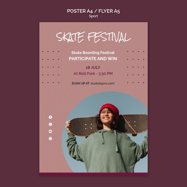 Bezpłatny plik PSD szablon plakatu festiwalu skateboardingu