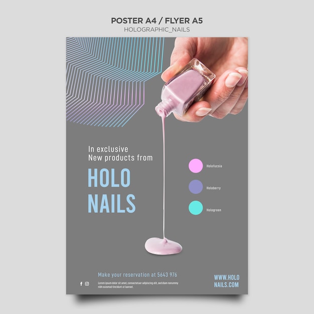 Bezpłatny plik PSD szablon plakatu holograficzne paznokcie