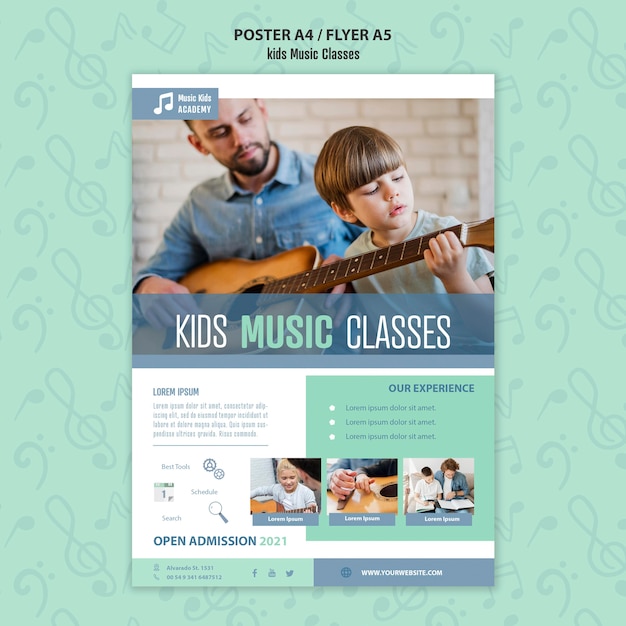 Bezpłatny plik PSD szablon plakatu koncepcja zajęć muzycznych dla dzieci