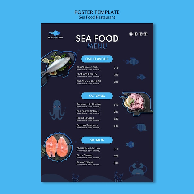 Szablon plakatu koncepcja żywności morza